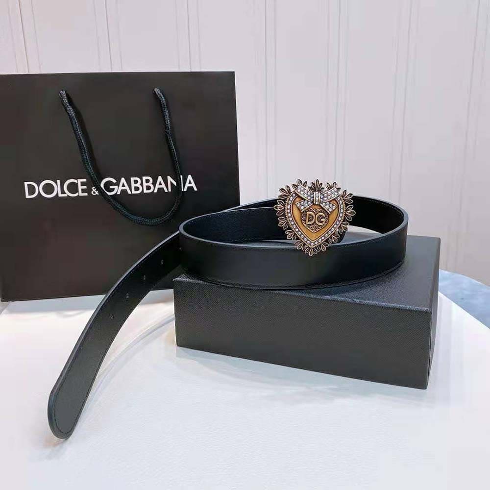 DÂY LƯNG Dolce Gabbana D&G Women Devotion Belt in Lux Leather-Black