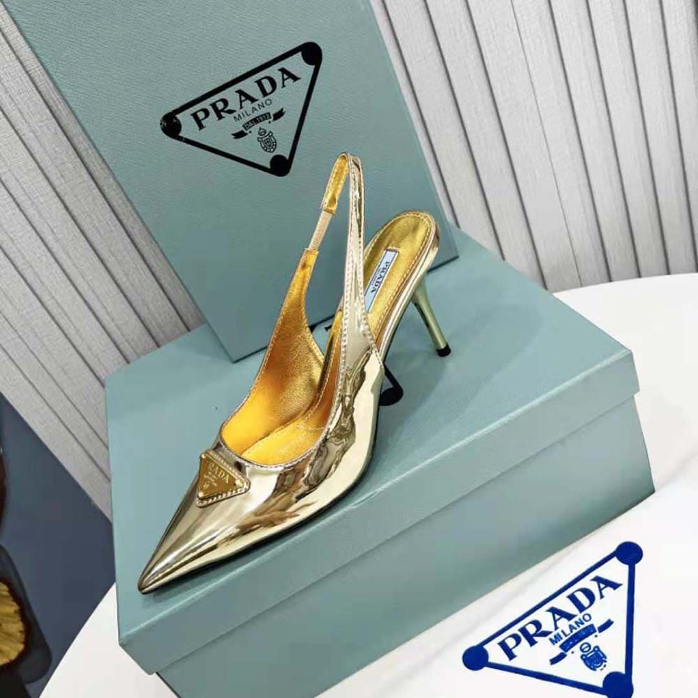 GIÀY Prada Women Metallic Leather Slingback Pumps-Gold