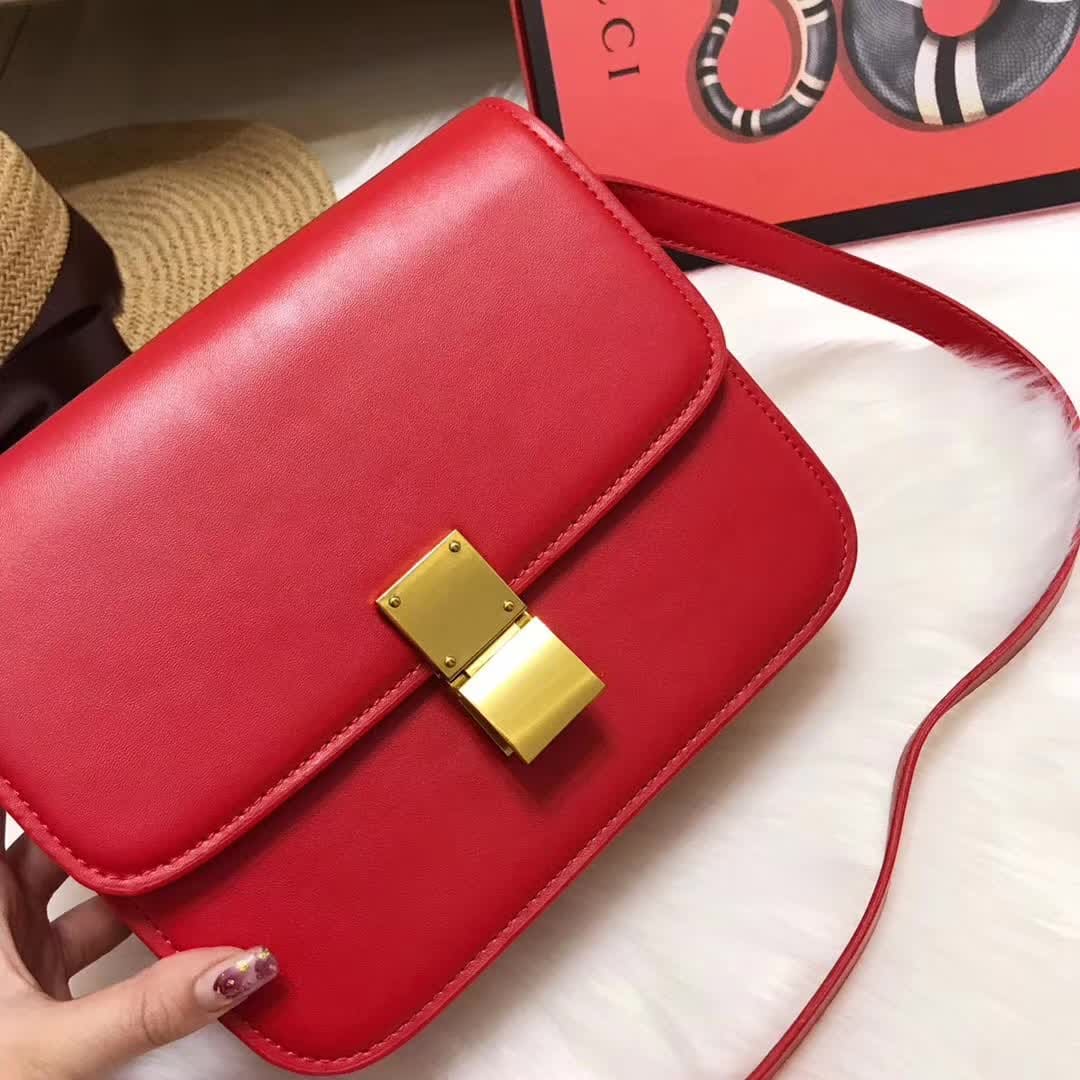 TÚI Celine Medium Classic Bag in Box Calfskin Leather-Red