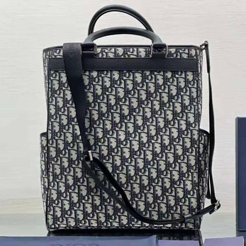 BALO DIOR Explorer Tote Bag Beige and Black Dior Oblique Jacquard and Black Grained Calfskin