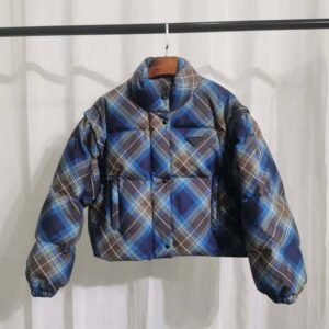 ÁO Prada Women Cropped Plaid Puffer Jacket-BlueSS2022