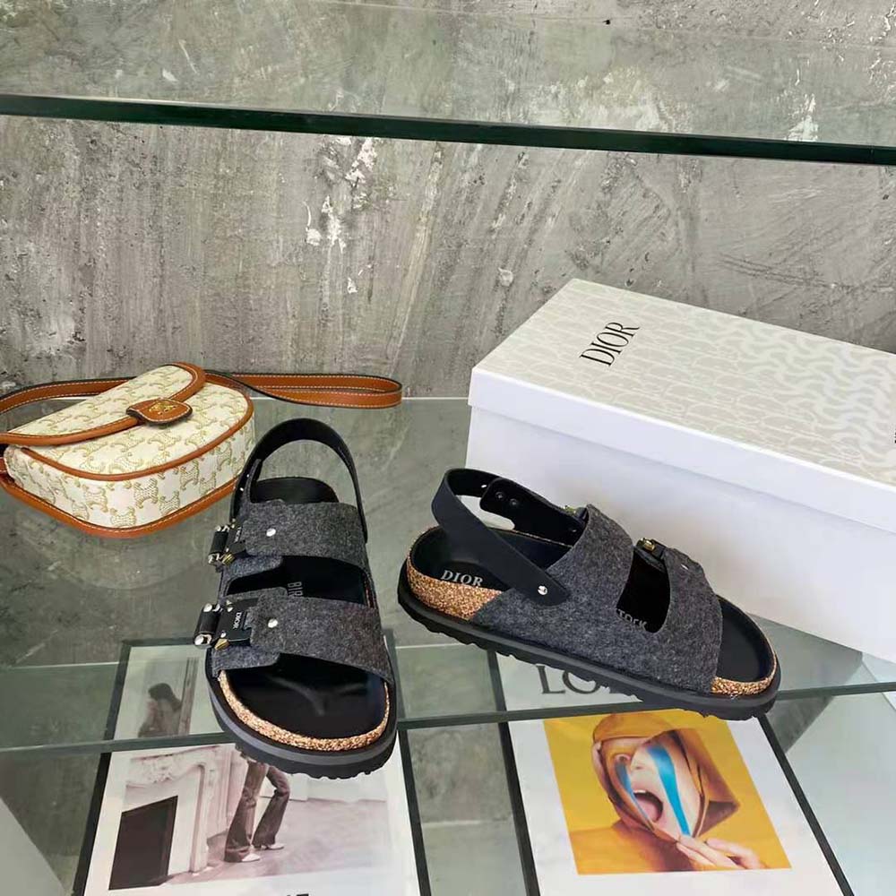 GIÀY DIOR By Birkenstock Milano Sandal Black Nubuck Calfskin