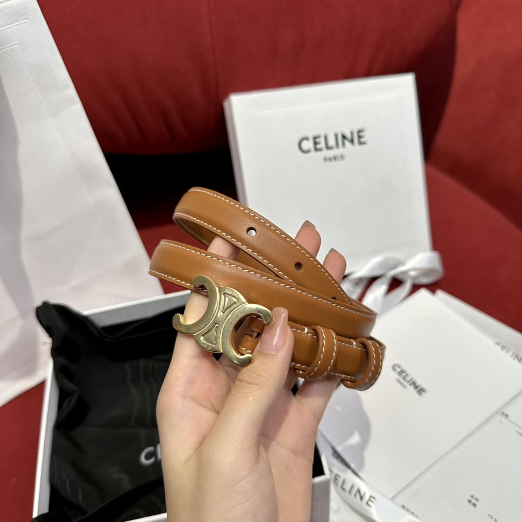 DÂY LƯNG CELINE TRIOMPHE Brown Calfskin and Gold Buckle