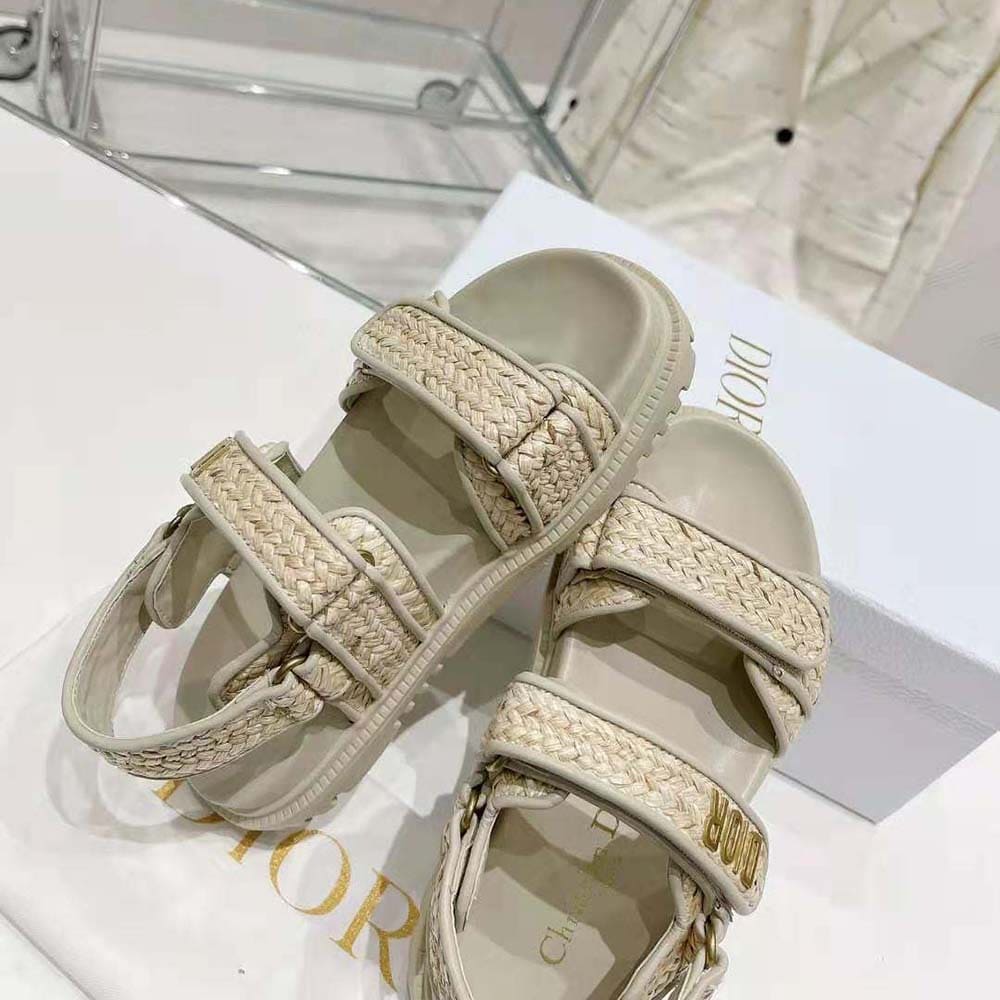 DÉP SANDALS Dior Women Dioract Sandal Jute-Colored Braided Raffia