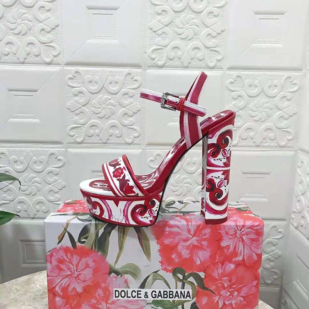 GUỐC Dolce Gabbana D&G Women Printed Polished Calfskin Platform Sandals