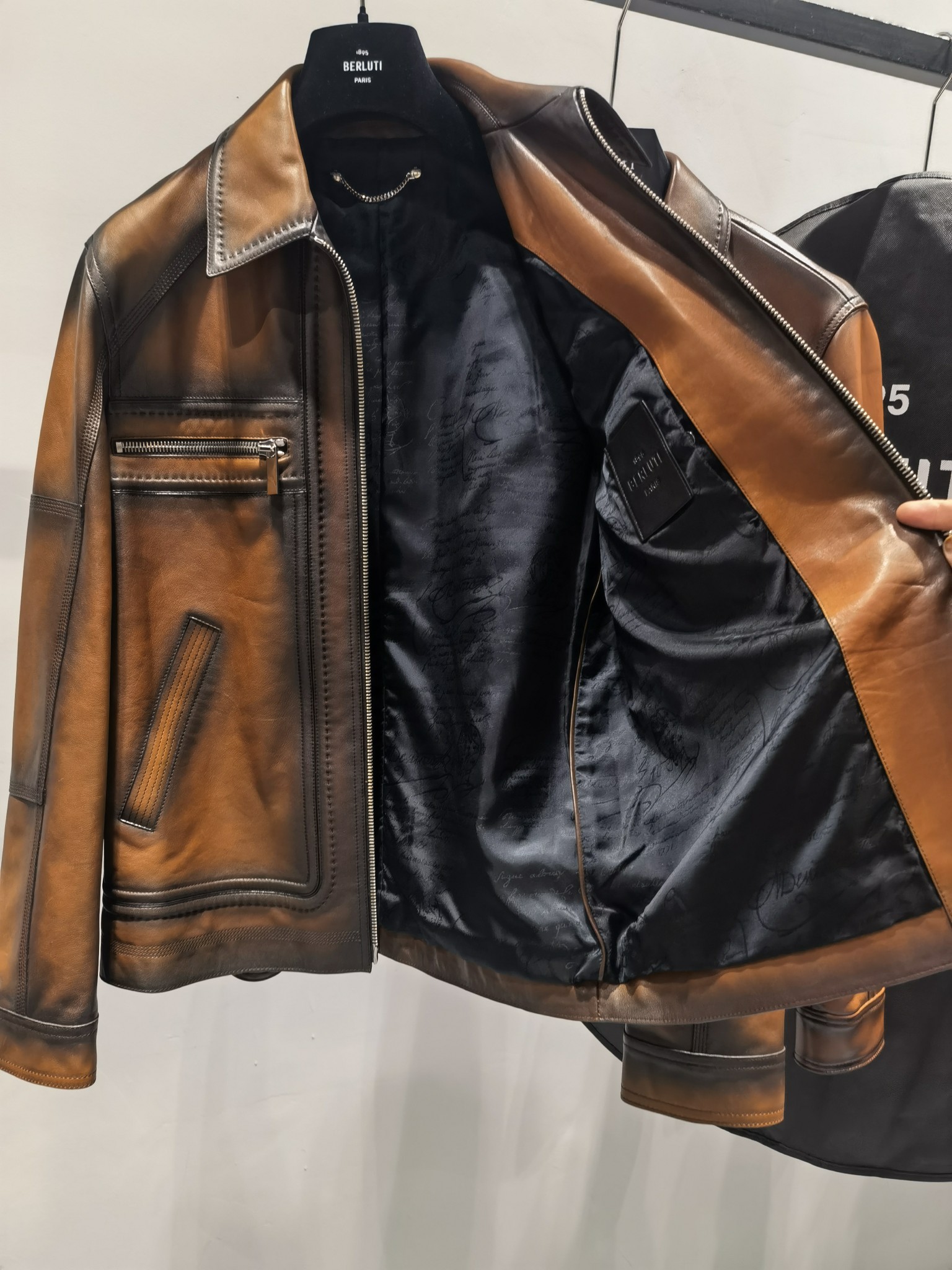ÁO BERLUTI LEATHER JACKET COGNAC