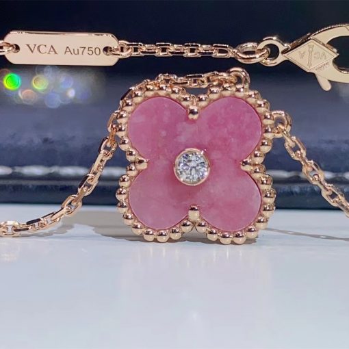 DÂY CHUYỀN VAN CLEEF & ARPELS ALHAMBRA DIAMOND GOLD 18K ROSE GOLD WITH RHODONITE