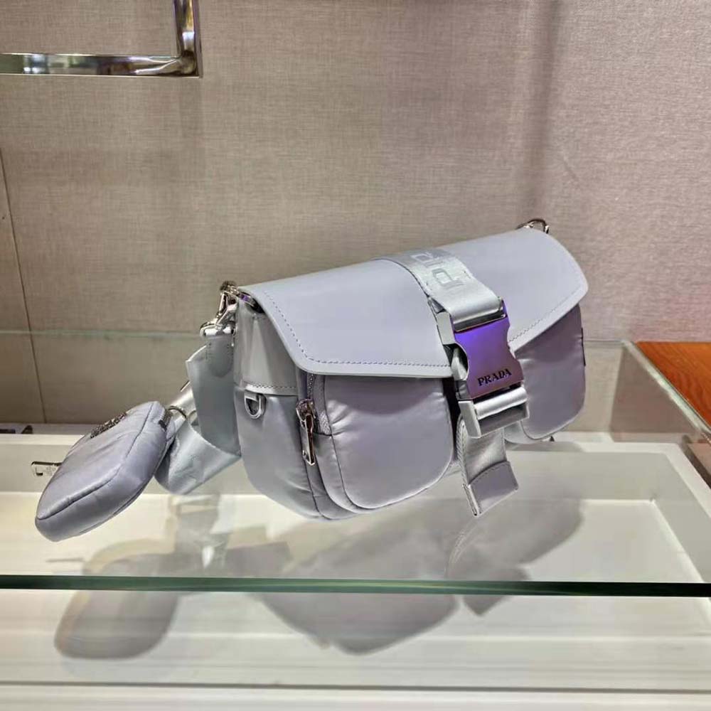 TÚI Prada Women Pocket Nylon and Brushed Leather Bag-Blue