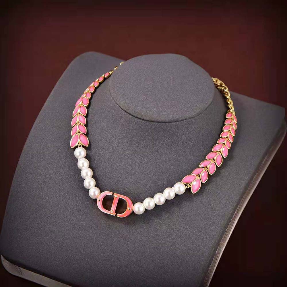 DÂY Dior Women 30 Montaigne Necklace Gold-Finish Metal with White Resin Pearls