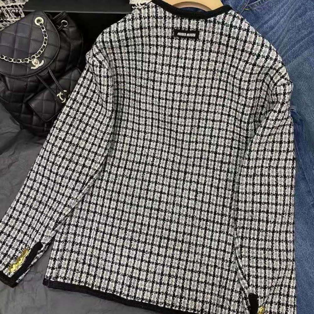 ÁO Miu Miu Women Single-breasted Boucle Jacket with Embroidered Logo