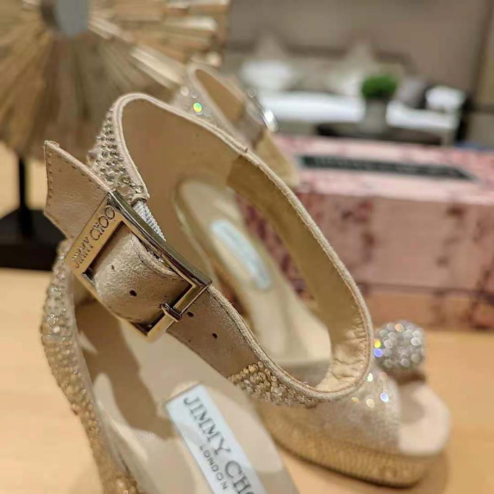 GIÀY Jimmy Choo Women Socorie 120 Honey Gold Suede Platform Sandals with Crystals