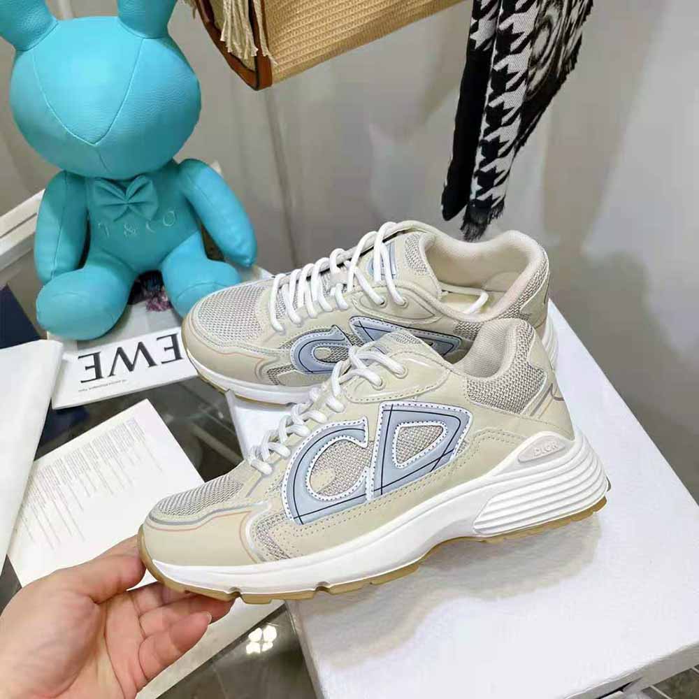GIÀY DIOR Unisex CD Shoes B30 Low-Top Cream Mesh and Technical Fabric