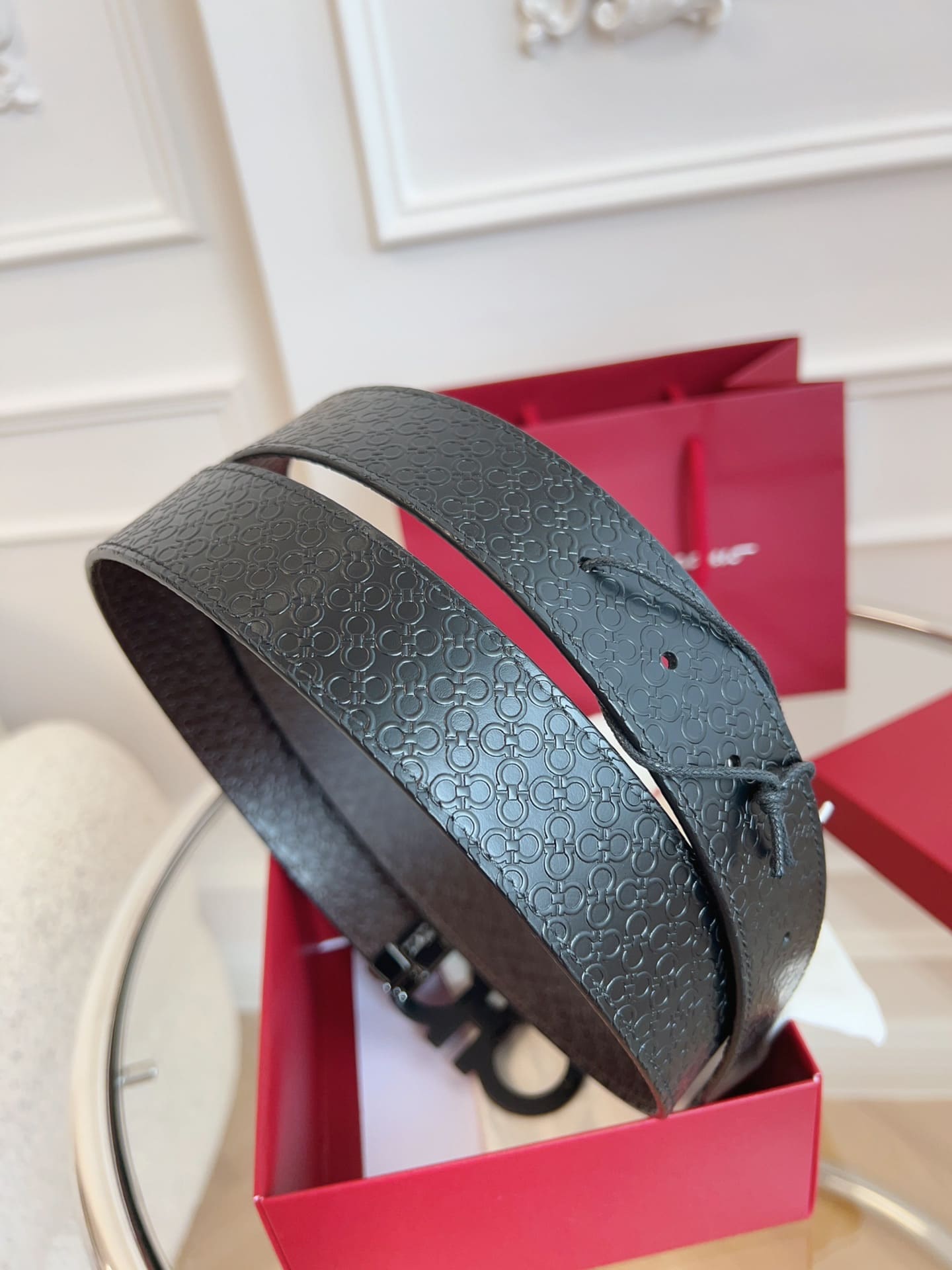 DÂY LƯNG Salvatore Ferragamo Adjustable Gancini Belt Khóa đen