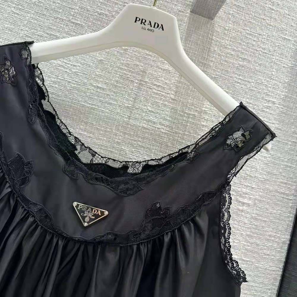 VÁY Prada Women Re-Nylon and Lace Midi-Dress-Black