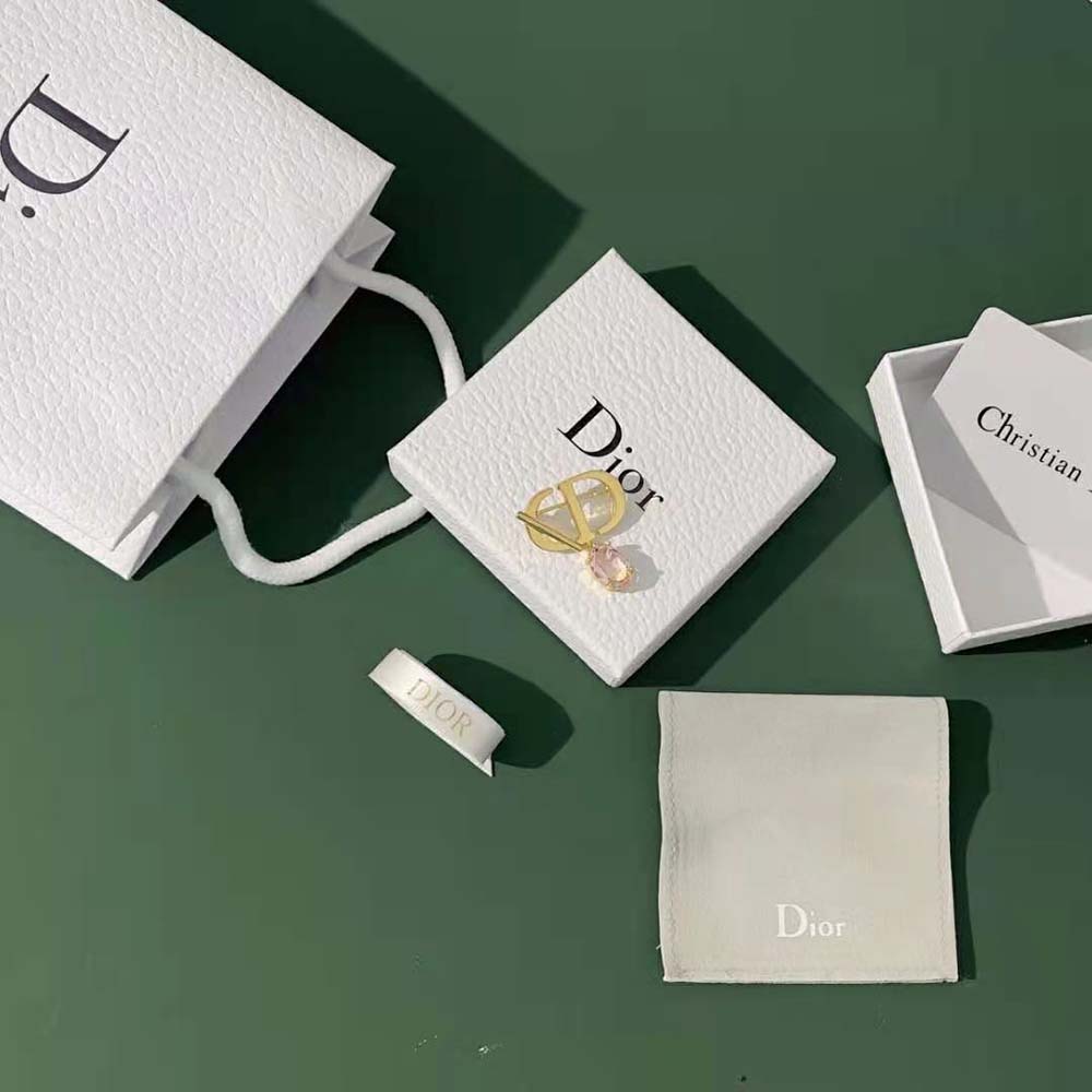 BÔNG TAI Dior Women Petit CD Brooch Gold-Finish Metal and Amber-Colored Crystal