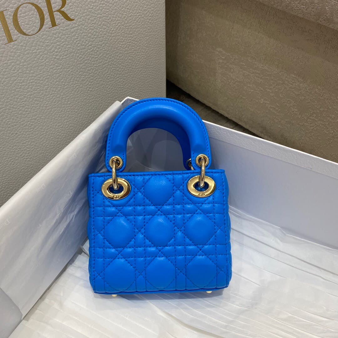 TÚI CHRISTIAN DIOR Women Micro Lady Dior Bag Blue Cannage Lambskin