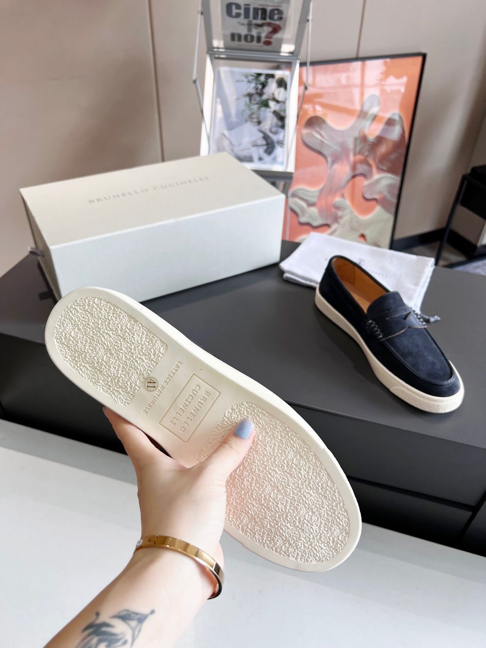 GIÀY BRUNELLO CUCINELLI Suede Navy loafer shoes