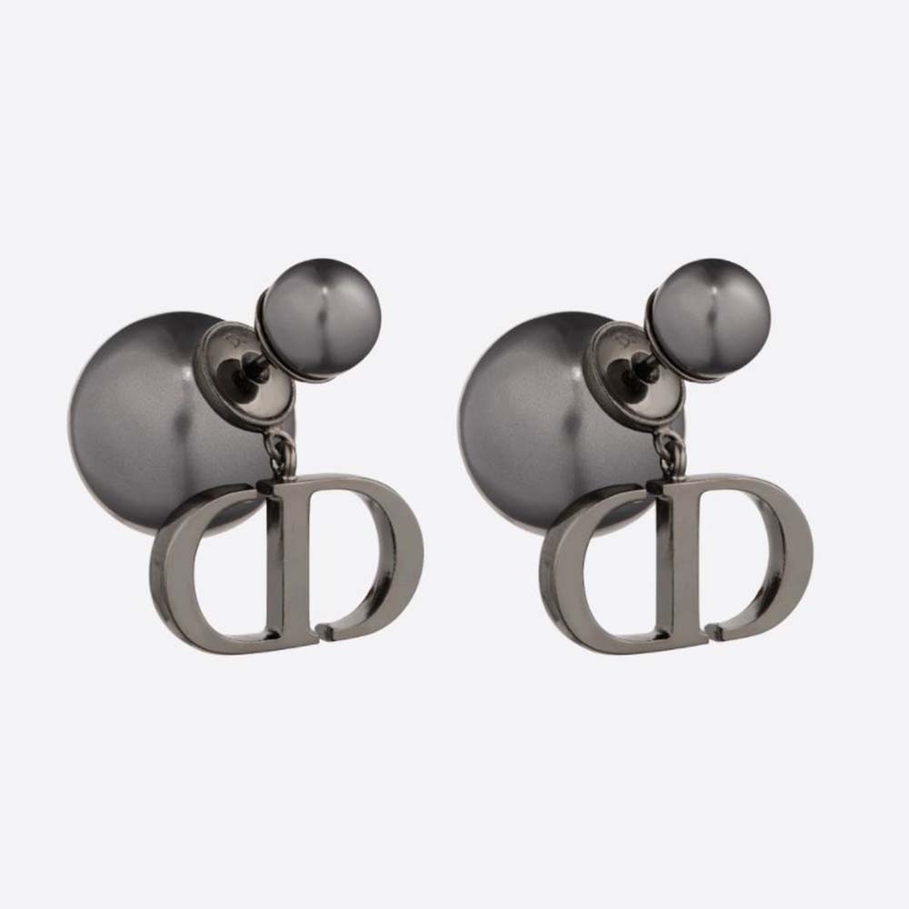 BÔNG TAI Dior Women ribales Earrings Ruthenium-Finish Metal and Gray Resin Pearls