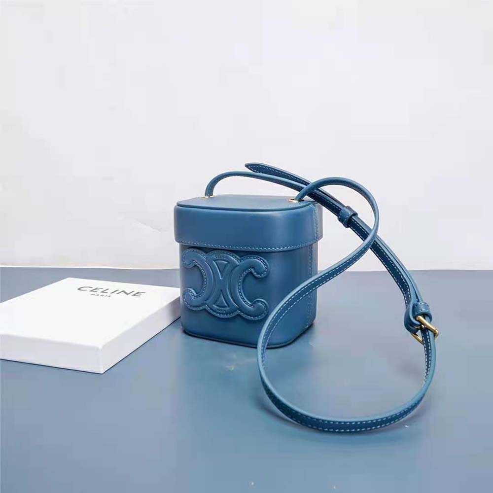 TÚI Celine Women Small Box Cuir Triomphe in Smooth Calfskin-Blue