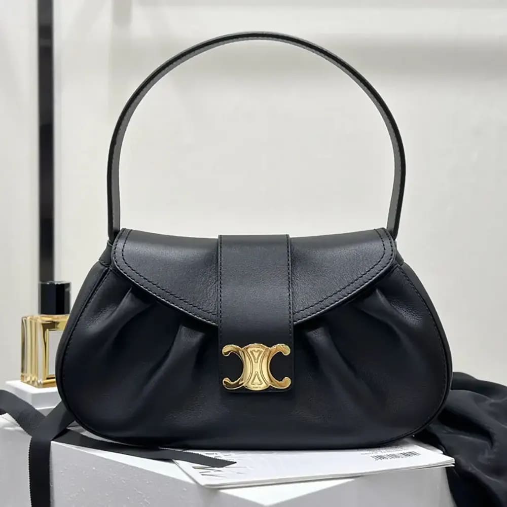 TÚI CELINE Women Women Medium Polly Bag in Black Calfskin