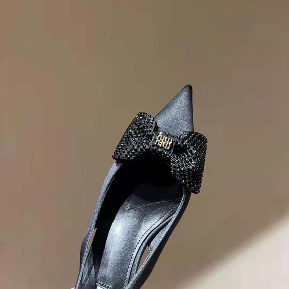 GIÀY Miu Miu Women Satin Slingback Pumps 55 mm Heel Height-Black