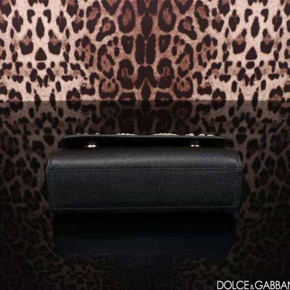 TÚI Dolce Gabbana D&G Women Small Calfskin Sicily Bag with Rhinestones