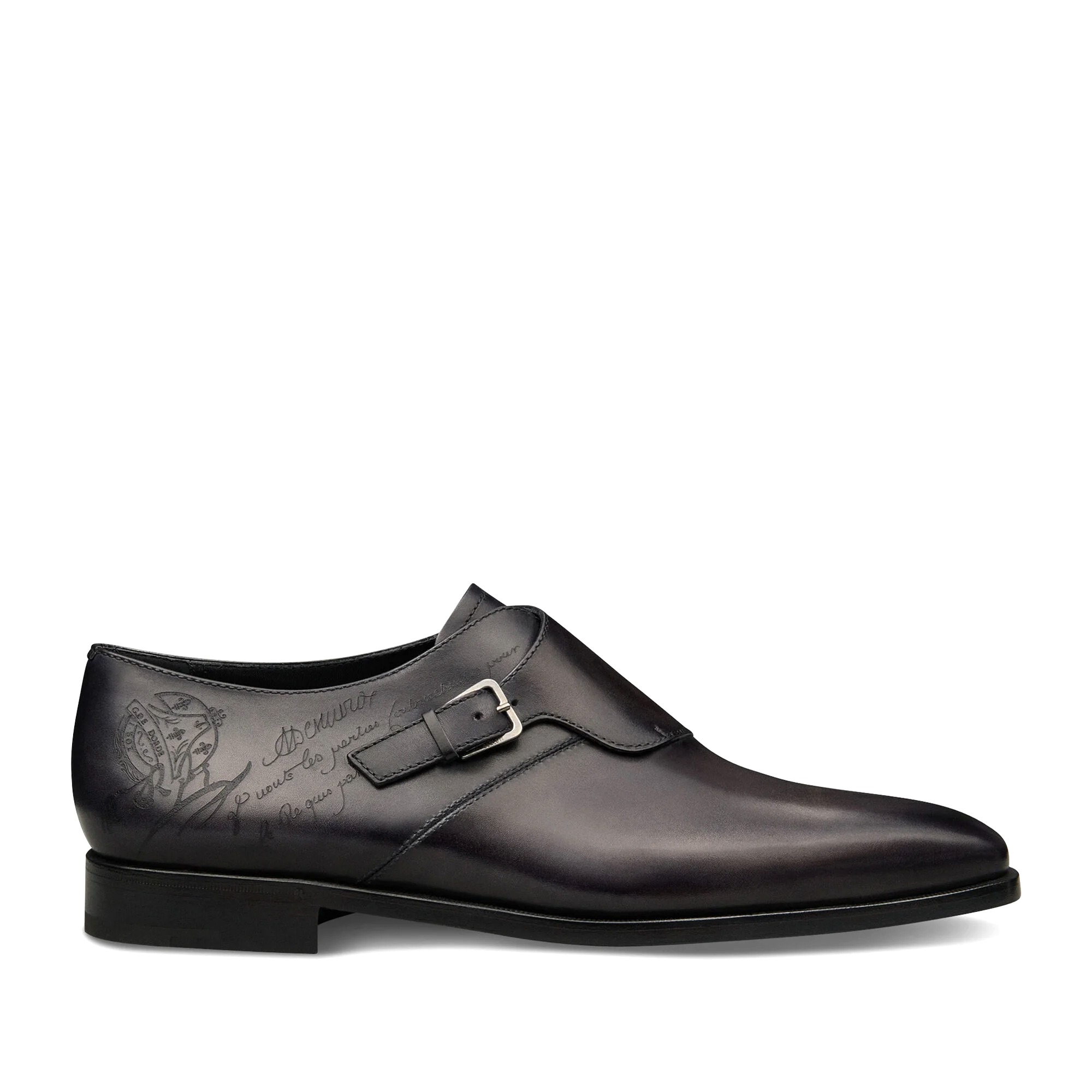 GIÀY BERLUTI Scars Démesure Scritto Leather Monk Shoe Nero Grigio