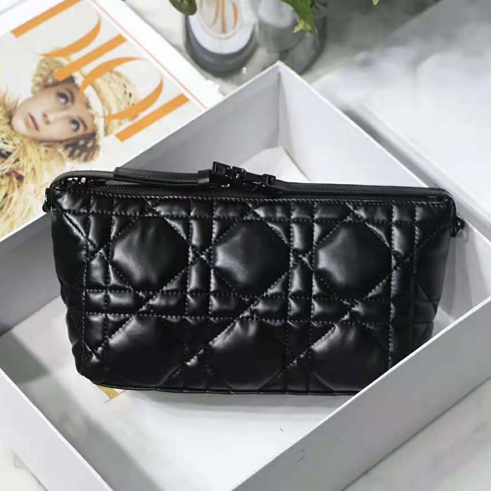 TÚI Dior Women Medium Diortravel Nomad Pouch Black Macrocannage Calfskin