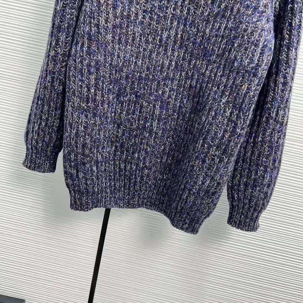 ÁO Miu Miu Women Wool Sweater with Knit Logo Patch-Blue