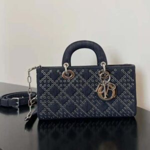 TÚI Dior Women Lady D-Joy Bag Eyelet Blue Cannage Denim
