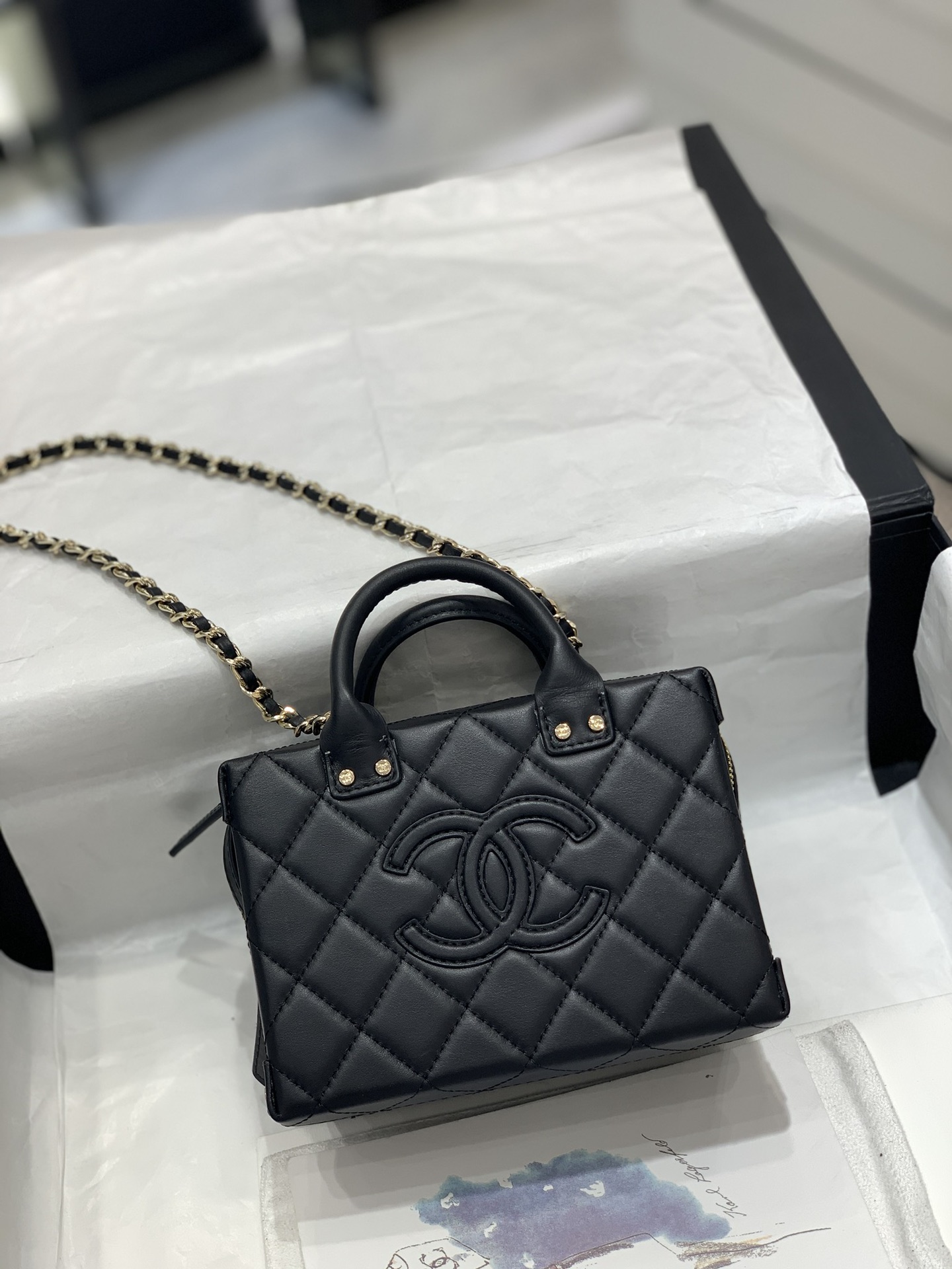 TÚI CHANEL 22B Mini Box Black đen da HAAS