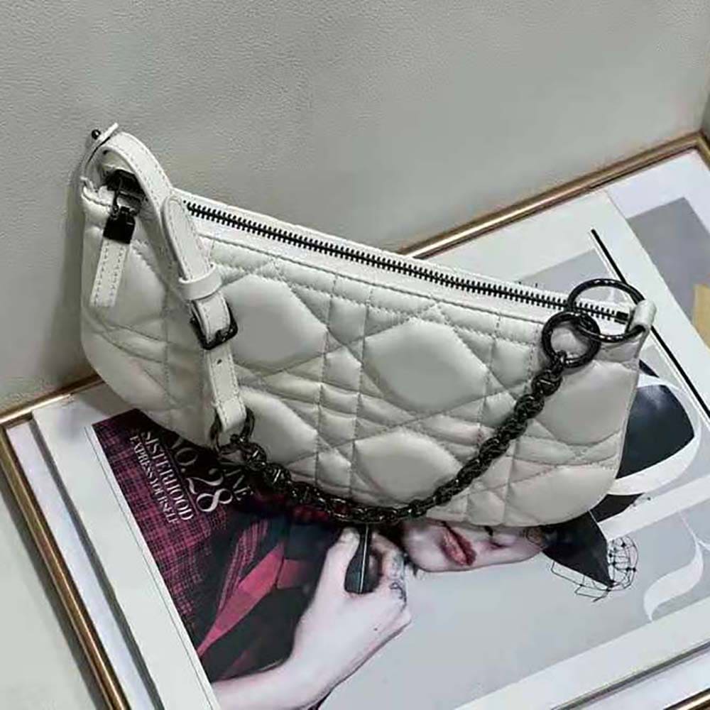 TÚI Dior Women Mini Dior Caro Tulip Bag Latte Quilted Macrocannage Calfskin Top Quality