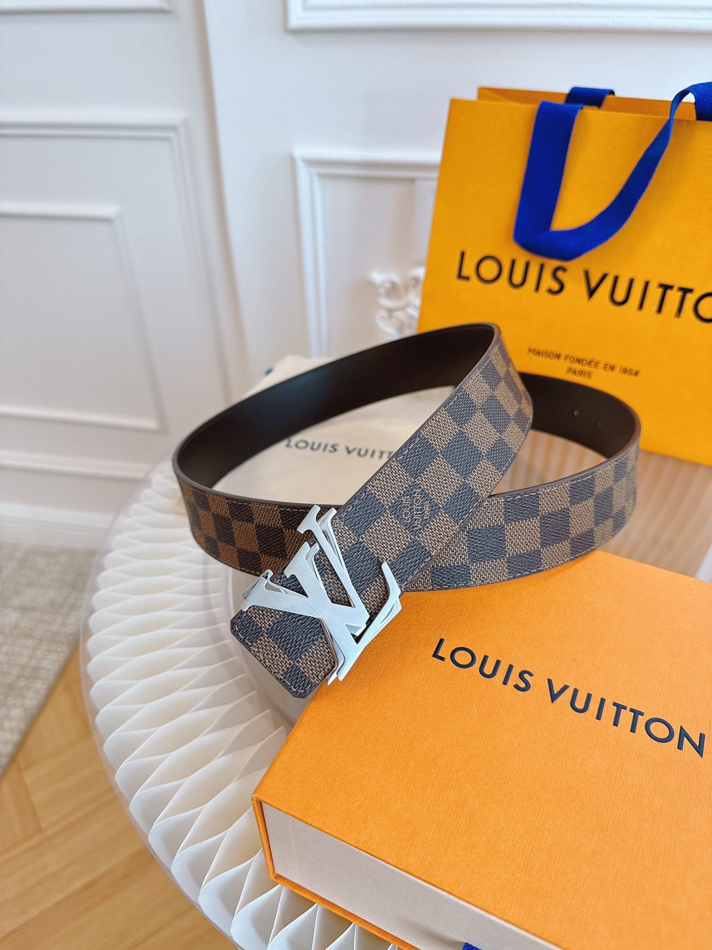 DÂY LƯNG LOUIS VUITTON DOUBLE LV SQUARE BROWN MONOGRAM LEATHER Khóa vàng