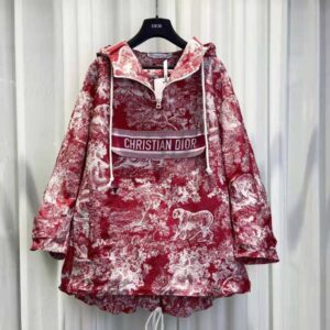 ÁO Dior Women Hooded Short Anorak Raspberry Toile de Jouy Jacquard