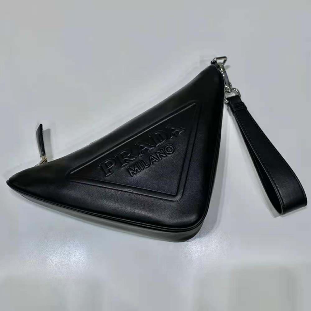 TÚI Prada Women Leather Triangle Leather Pouch-Black