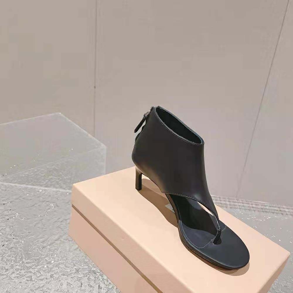 GIÀY Miu Miu Women Leather Thong Booties-Black