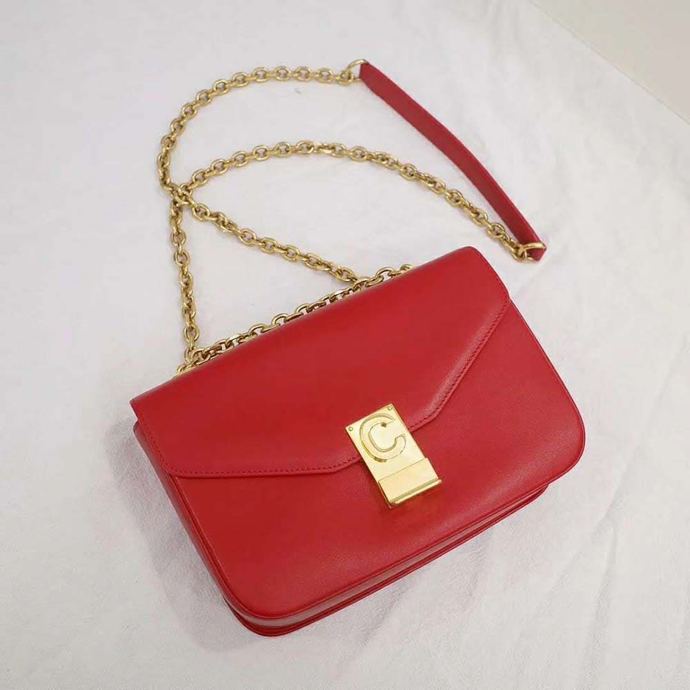 TÚI Celine Women Medium C Bag in Shiny Calfskin Leather-Red