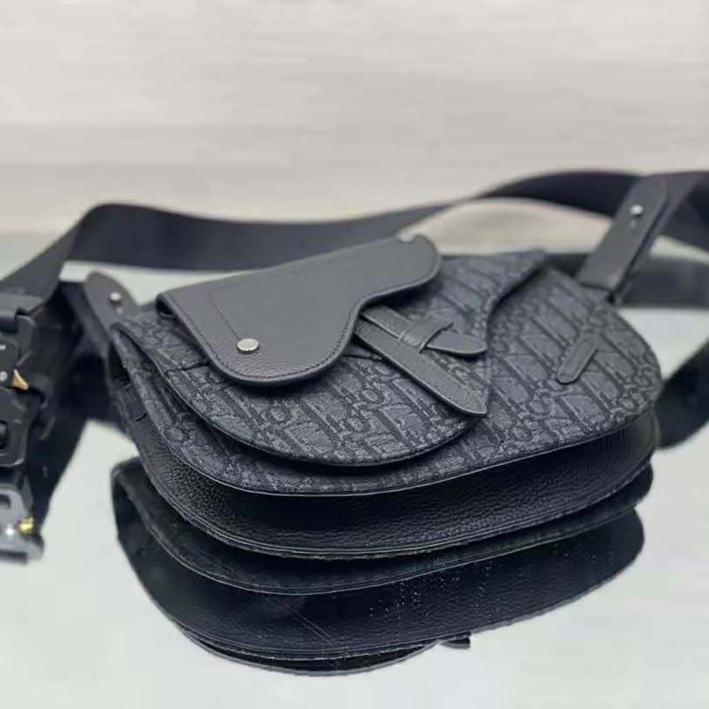 TÚI Dior Men Saddle Pouch Black Dior Oblique Jacquard