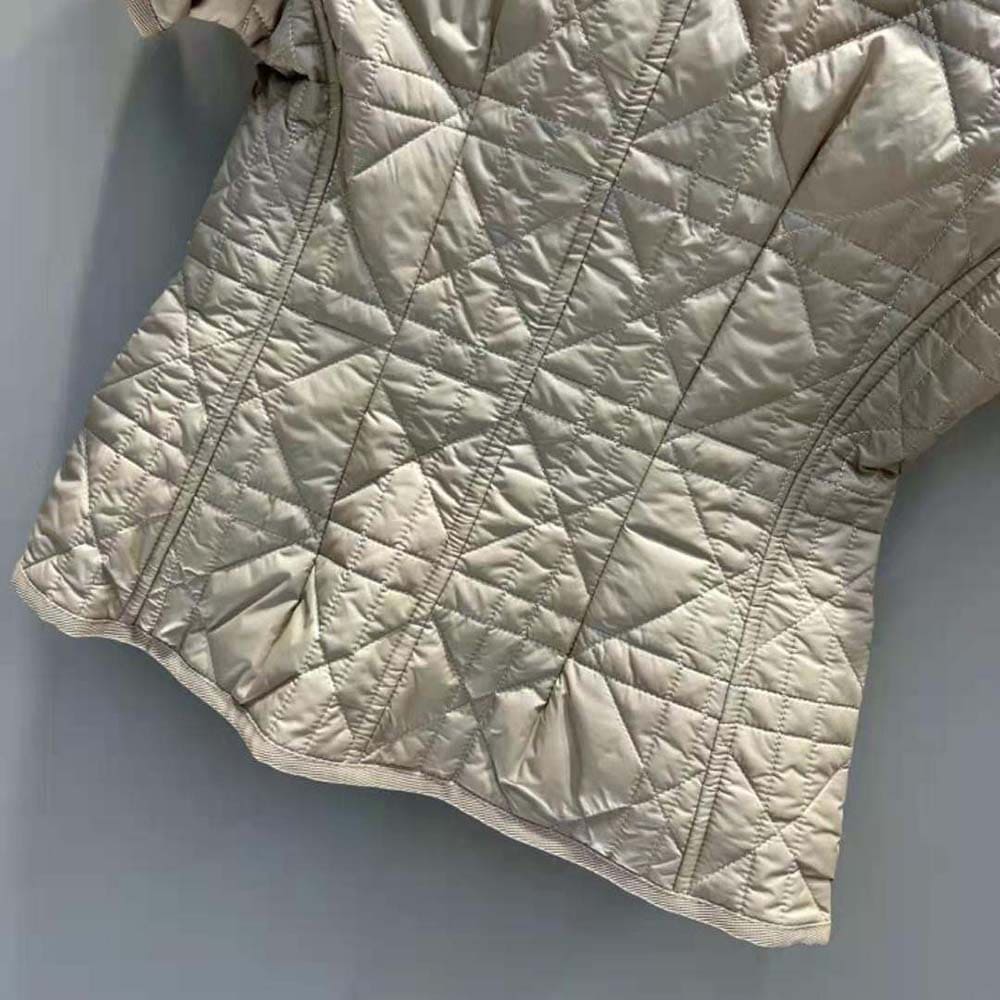 ÁO Dior Women Macrocannage Fitted Jacket with Puff Sleeves Beige Cotton Gabardine