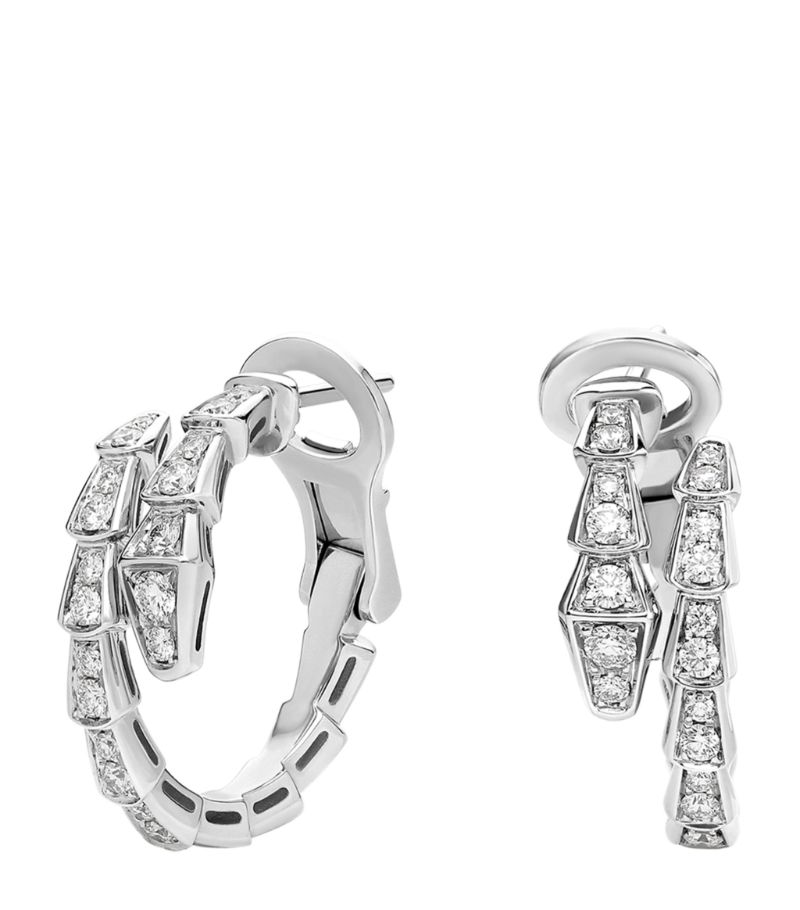 Bông tai BVLGARI White Gold and Diamond Serpenti Viper Hoop Earrings vàng trắng 18K