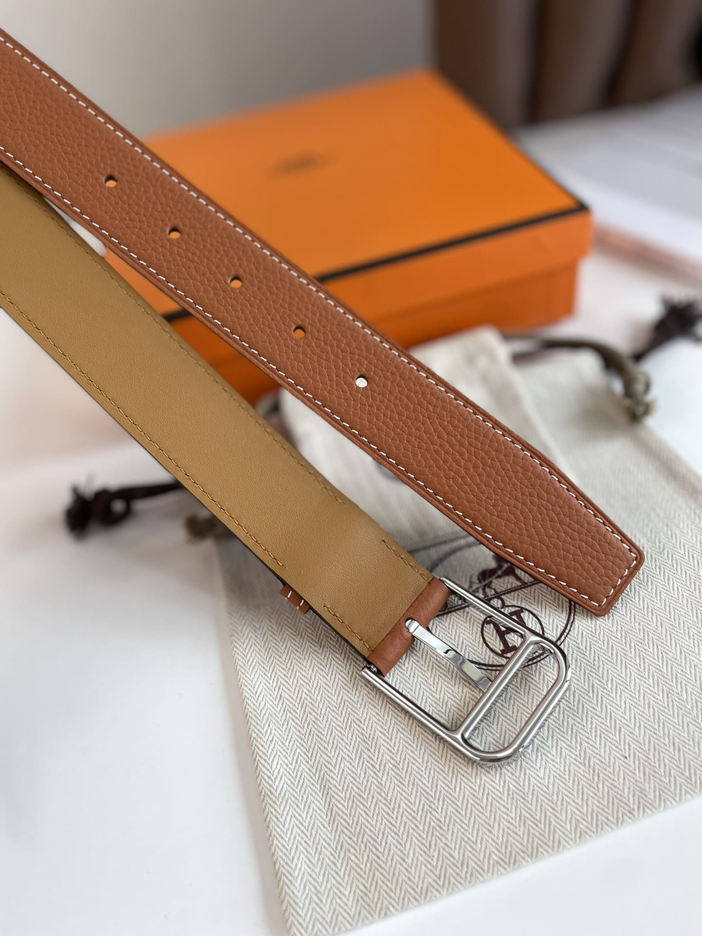 DÂY LƯNG HERMES Togo Brown leather