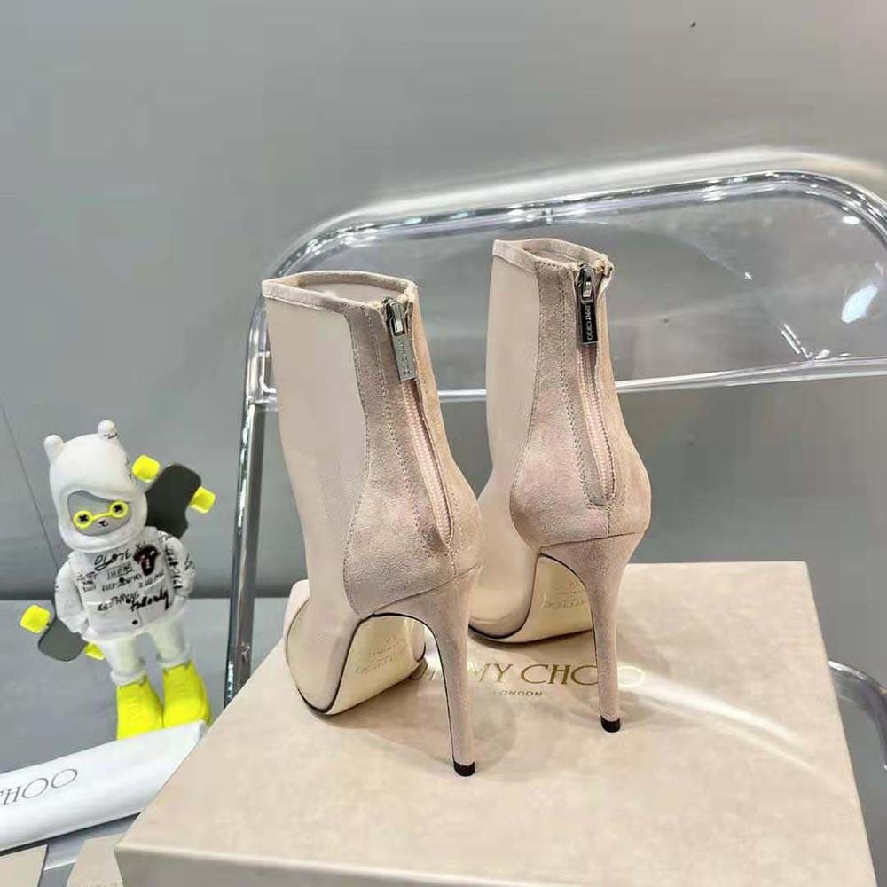GIÀY Jimmy Choo Women Bing Boot 100 Ballet Pink Suede and Mesh Ankle Boots