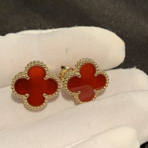 Bông tai Van Cleef & Arpels Vintage Alhambra Carnelian vàng hồng 18K