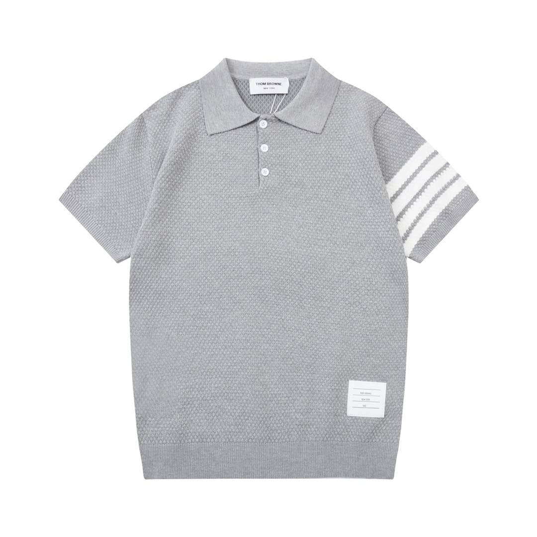 ÁO THOM BROWNE POLO SHIRT GRAY MÀU XÁM DỆT KIM
