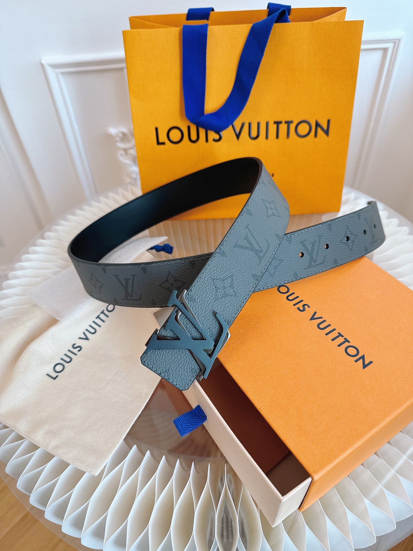 DÂY LƯNG LOUIS VUITTON DOUBLE LV BLACK MONOGRAM LEATHER Khóa bạc đen