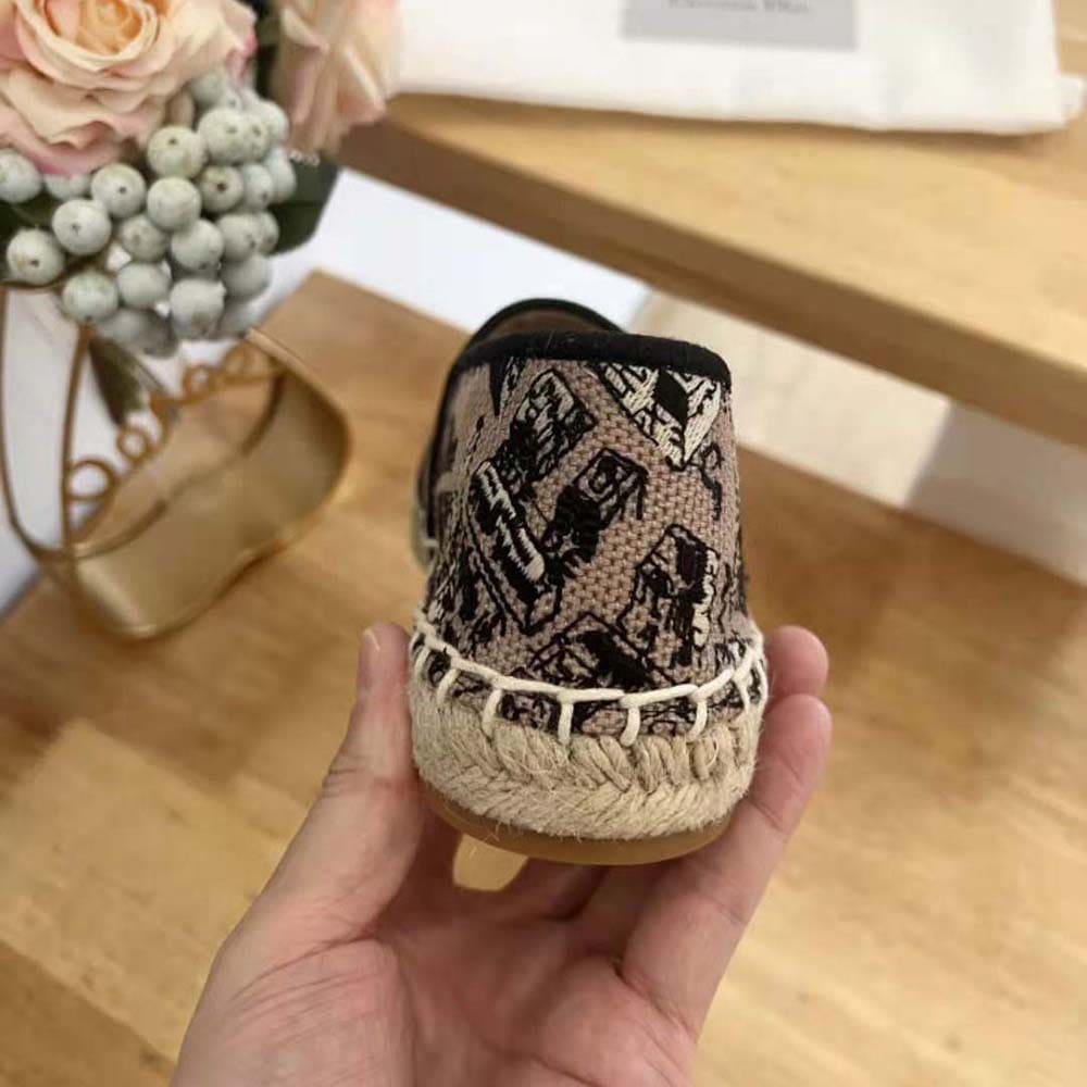 GIÀY Dior Women Granville Espadrille Beige and Black Cotton Embroidered with Plan de Paris Motif