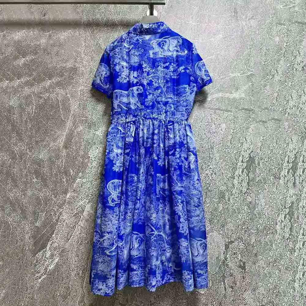 VÁY CHRISTIAN DIOR Dioriviera Mid-Length Shirt Dress Bright Blue Cotton Voile