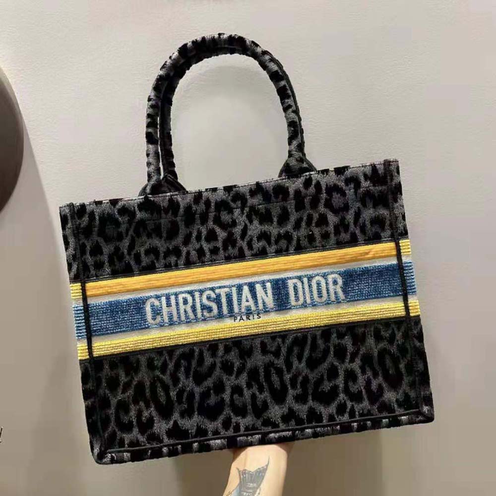 TÚI Dior Women Small Dior Book Tote Gray Mizza Embroidered Velvet