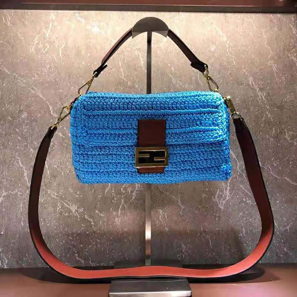 TÚI Fendi Women Baguette Bag in Traditional Cotton Crochet Bag-Blue