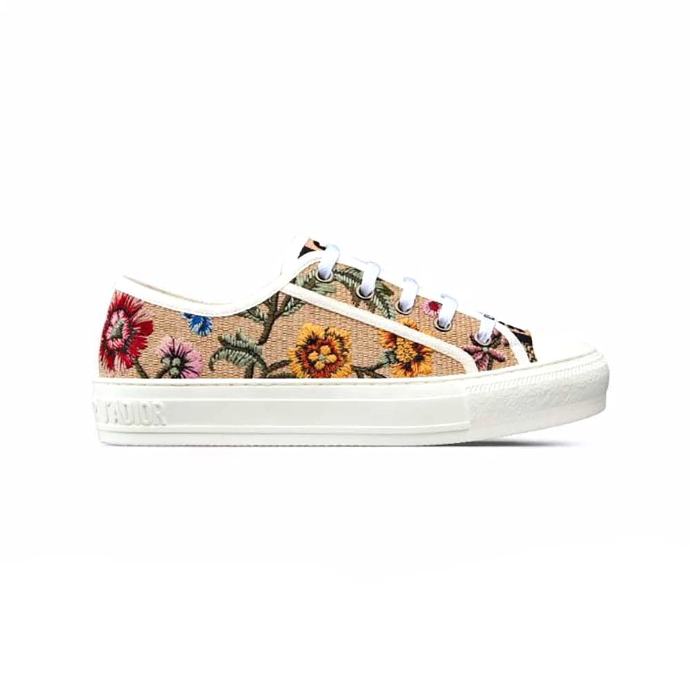 GIÀY Dior Women Walk’N’Dior Sneaker Beige Multicolor Raffia Embroidered with Dior Petites Fleurs Motif